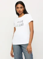 Lilac Print Ladies Casual Embellished Tshirt,Short Sleeves Round Neck Women Regular Fit T-Shirt White - Image 7