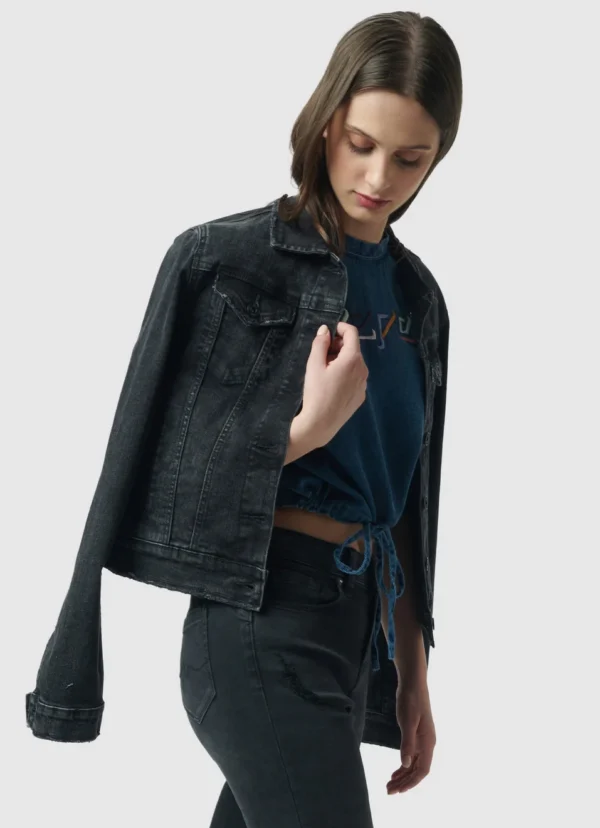 Pepe Jeans Women Black Front Pocket Solid Denim Jacket/Ladies Jacket - Image 2