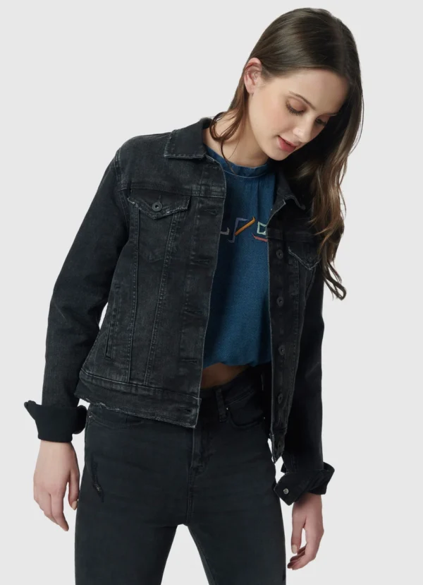 Pepe Jeans Women Black Front Pocket Solid Denim Jacket/Ladies Jacket - Image 3
