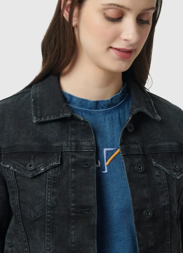 Pepe Jeans Women Black Front Pocket Solid Denim Jacket/Ladies Jacket - Image 5