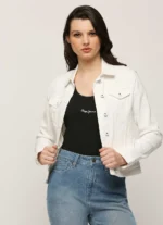 Pepe Jeans Women White Front Pocket Solid Denim Jacket/Ladies Jacket