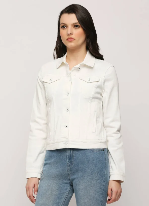 Pepe Jeans Women White Front Pocket Solid Denim Jacket/Ladies Jacket - Image 4