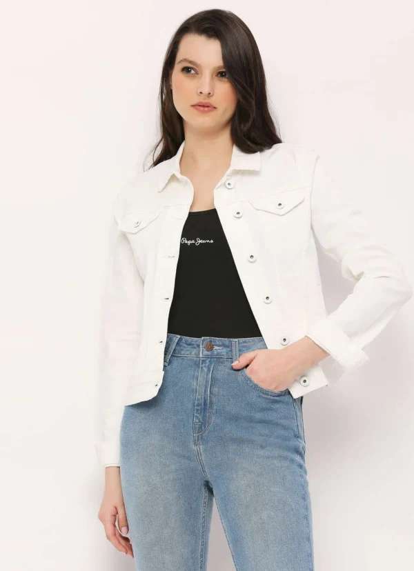 Pepe Jeans Women White Front Pocket Solid Denim Jacket/Ladies Jacket - Image 7