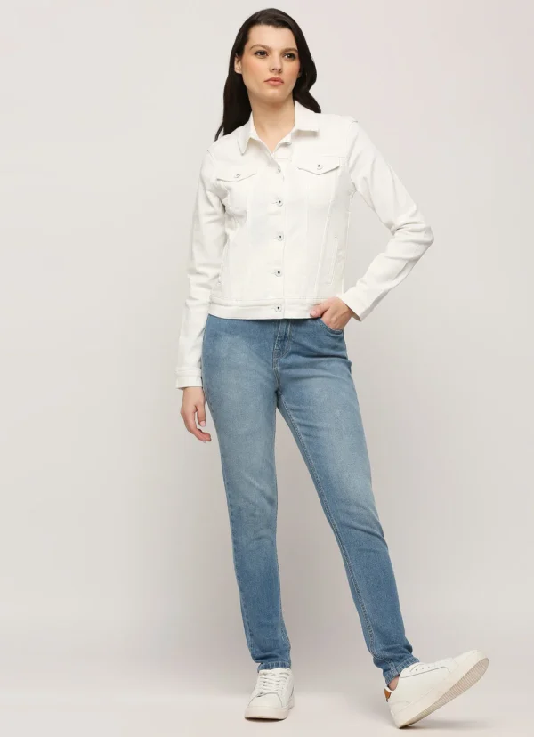 Pepe Jeans Women White Front Pocket Solid Denim Jacket/Ladies Jacket - Image 8