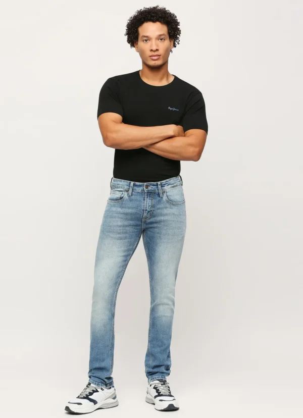 Pepe Jeans Men's Vapour Slim Fit Mid Waist Lightly Fade Black Jeans - Image 2