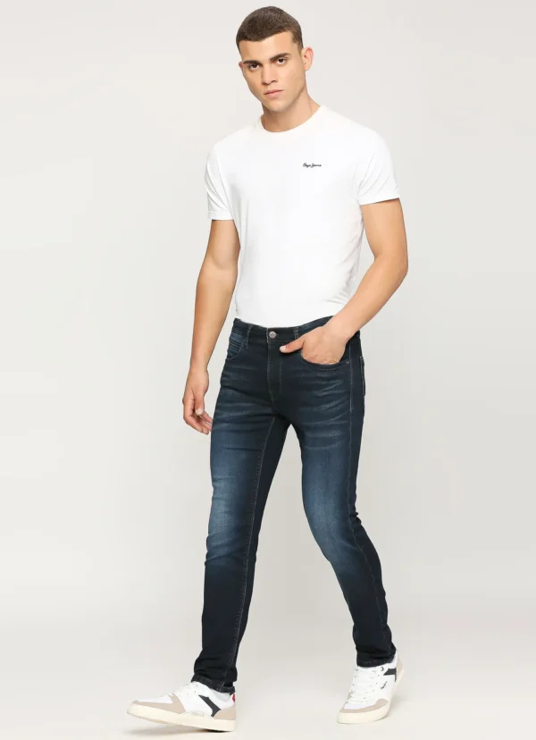 Pepe Jeans Men's Vapour Slim Fit Low RiseTapered Lightly Fade Blue Jeans - Image 6