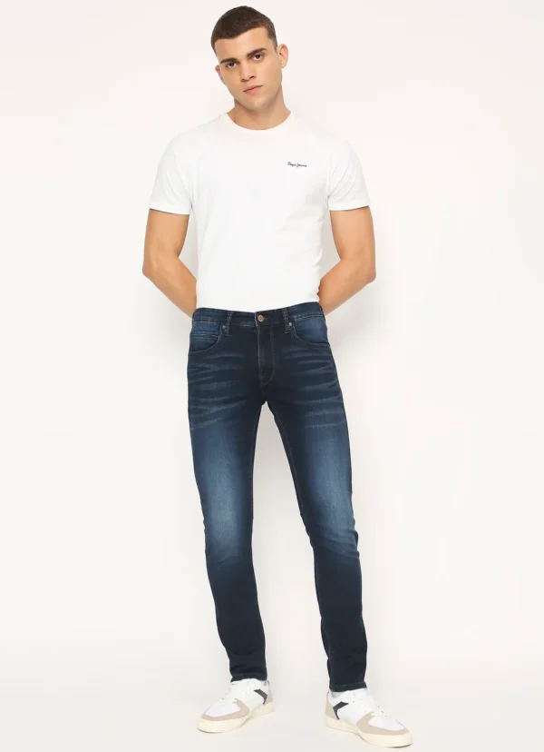 Pepe Jeans Men's Vapour Slim Fit Low RiseTapered Lightly Fade Blue Jeans - Image 7