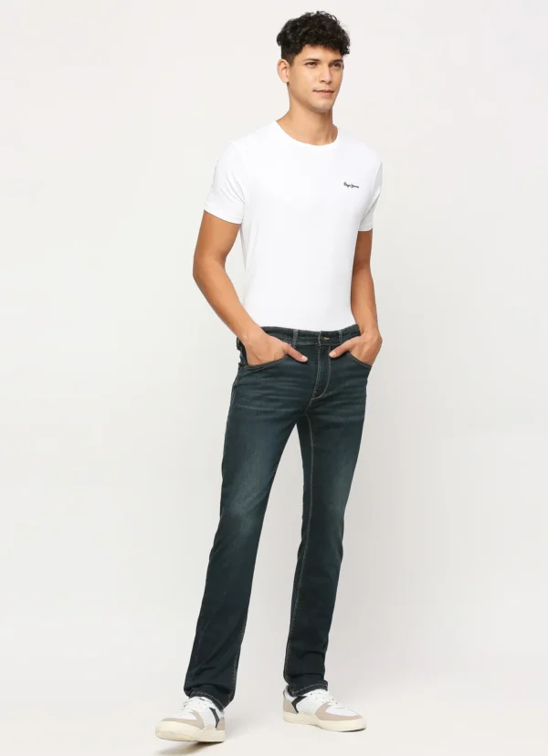 VAPOUR DARK BLUE MID RISE SLIM FIT JEANS - Image 1