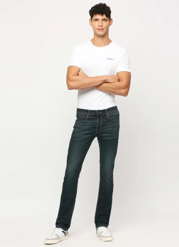 VAPOUR DARK BLUE MID RISE SLIM FIT JEANS - Image 6