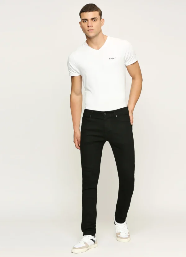 TAPERED VAPOUR BLACK LOW WAIST SLIM FIT JEANS - Image 1