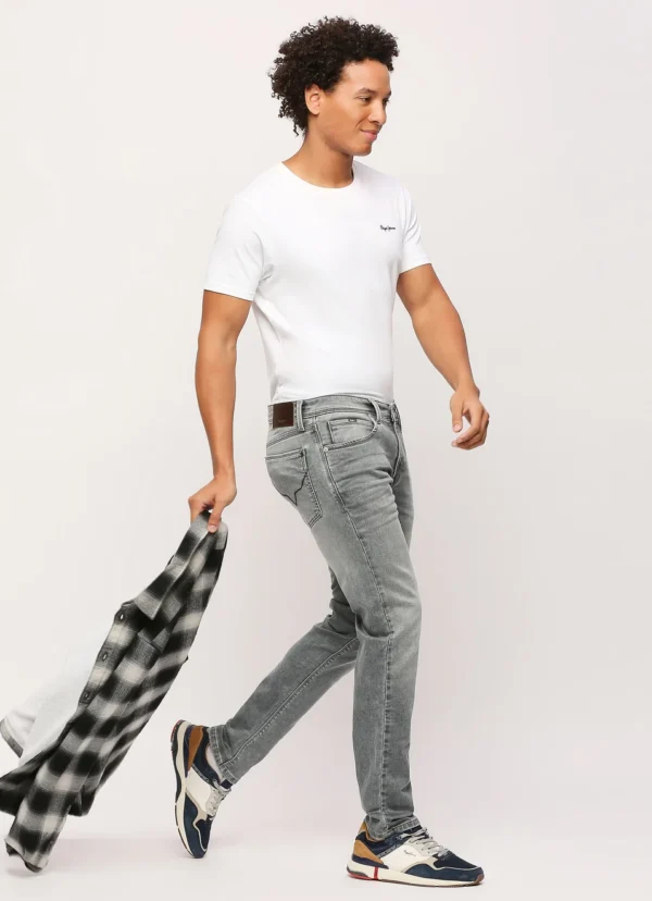 8905875030744_6 Pepe Jeans Men's Vapour Tapor Low Rise Tapered Jeans Grey - Image 6