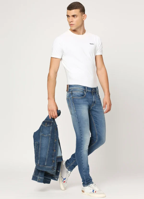 8905875032779_7 TAPERED VAPOUR BLUE LOW RISE SLIM FIT JEANS - Image 3