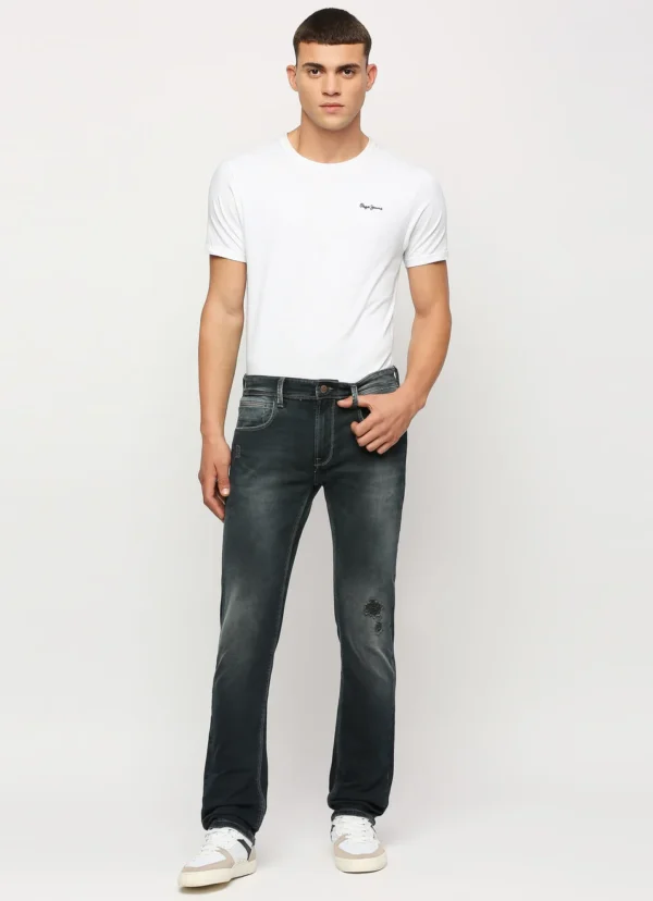 8905875033769_6 Pepe Jeans Men's Vapour Slim Fit Mid Waist Lightly Fade Black Jeans - Image 1