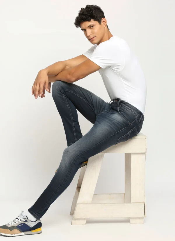 8905875034032_1 PEPE JEANS CHINOX DARK BLUE MID RISE SKINNY JEANS/DENIM PANT - Image 2