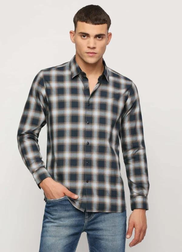 PEPE JEANS BLUE CHECKED FULL SLEEVE SHIRT - Image 2