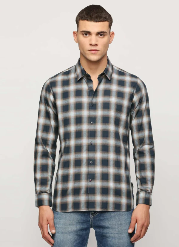 PEPE JEANS BLUE CHECKED FULL SLEEVE SHIRT - Image 3