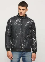 PEPE JEANS BLACK ALL OVER MARBLE PRINTED PUFFER JACKET - Image 2