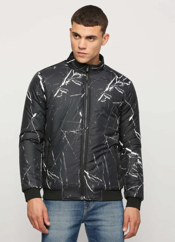 PEPE JEANS BLACK ALL OVER MARBLE PRINTED PUFFER JACKET - Image 2