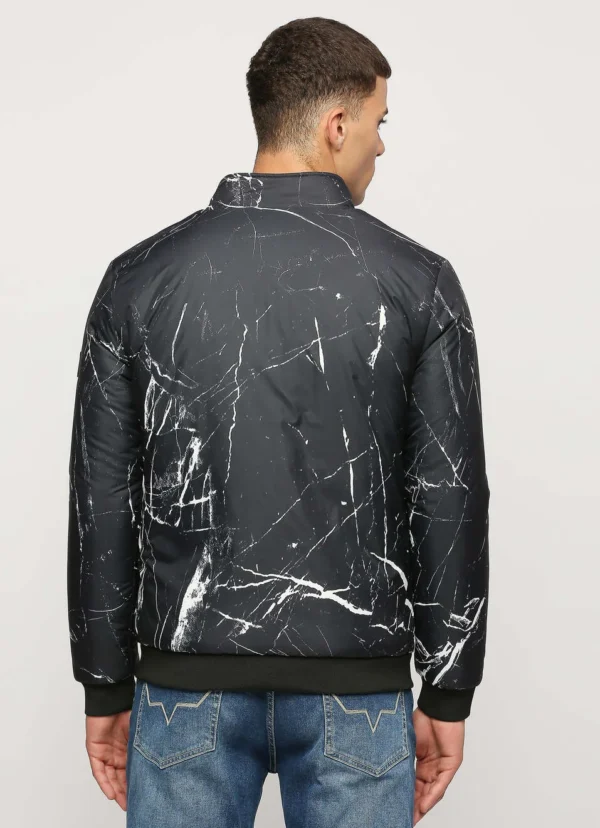 PEPE JEANS BLACK ALL OVER MARBLE PRINTED PUFFER JACKET - Image 3
