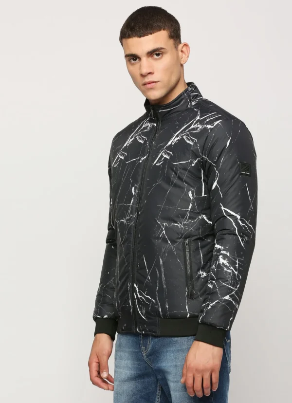 PEPE JEANS BLACK ALL OVER MARBLE PRINTED PUFFER JACKET - Image 4