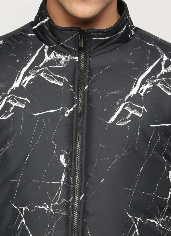 PEPE JEANS BLACK ALL OVER MARBLE PRINTED PUFFER JACKET - Image 5