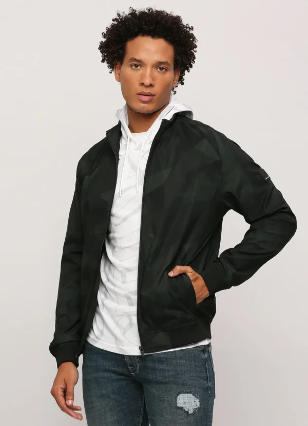 PEPE JEANS GREEN ALL OVER PRINTED LIGHTWEIGHT JACKPOT FIT JACKET - Image 1