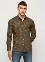 PEPE JEANS OLIVE GREEN PRINTED FULL SLEEVE SHIRT