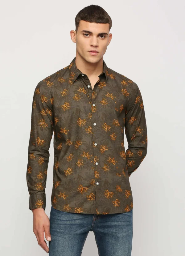 8905875045588_1 PEPE JEANS OLIVE GREEN PRINTED FULL SLEEVE SHIRT - Image 1