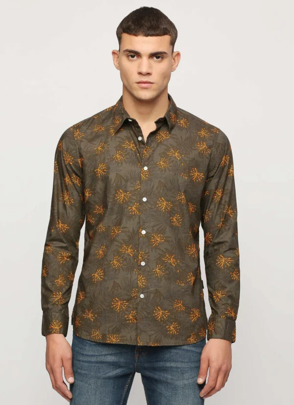 PEPE JEANS OLIVE GREEN PRINTED FULL SLEEVE SHIRT - Image 2