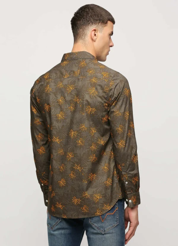 PEPE JEANS OLIVE GREEN PRINTED FULL SLEEVE SHIRT - Image 3