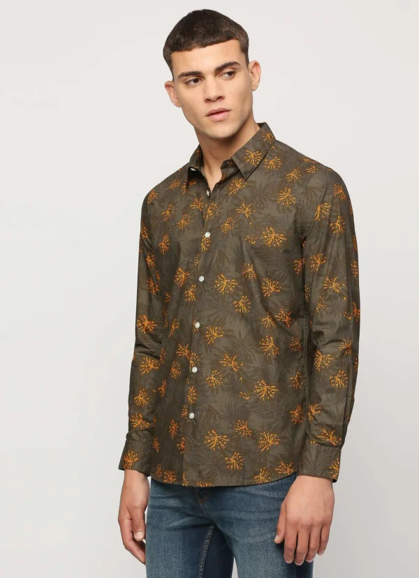PEPE JEANS OLIVE GREEN PRINTED FULL SLEEVE SHIRT - Image 4