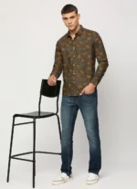 PEPE JEANS OLIVE GREEN PRINTED FULL SLEEVE SHIRT - Image 7