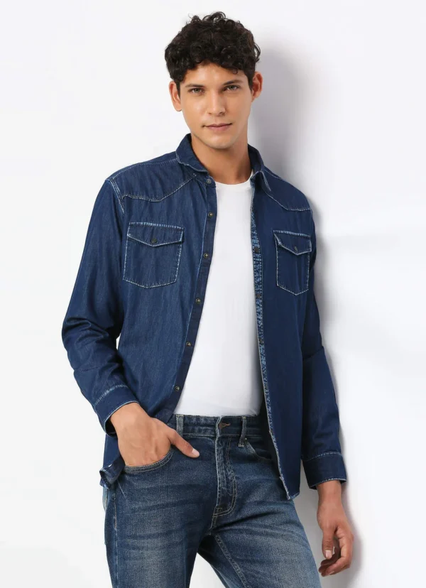 8905875046547_1 PEPE JEANS DARK BLUE SOLID LONG SLEEVE SHIRT - Image 1