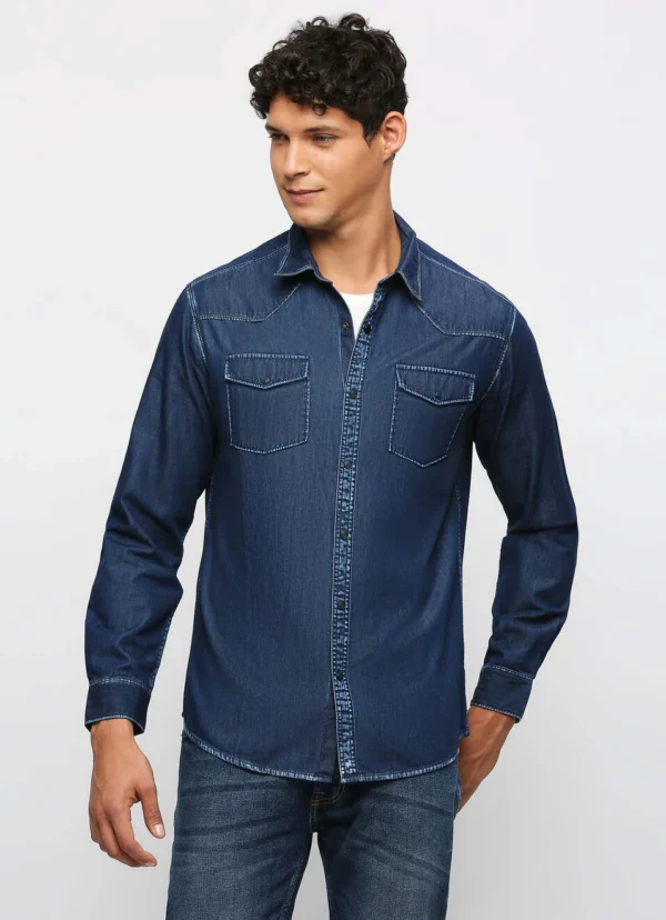 PEPE JEANS DARK BLUE SOLID LONG SLEEVE SHIRT - Image 2