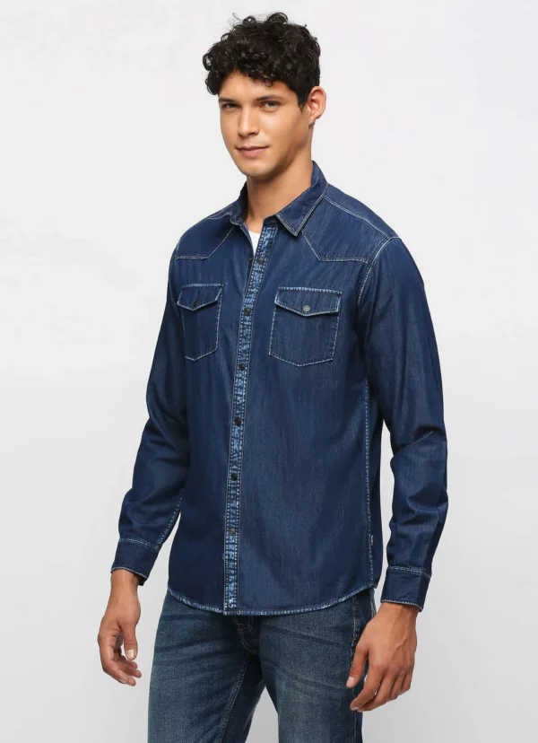 PEPE JEANS DARK BLUE SOLID LONG SLEEVE SHIRT - Image 4