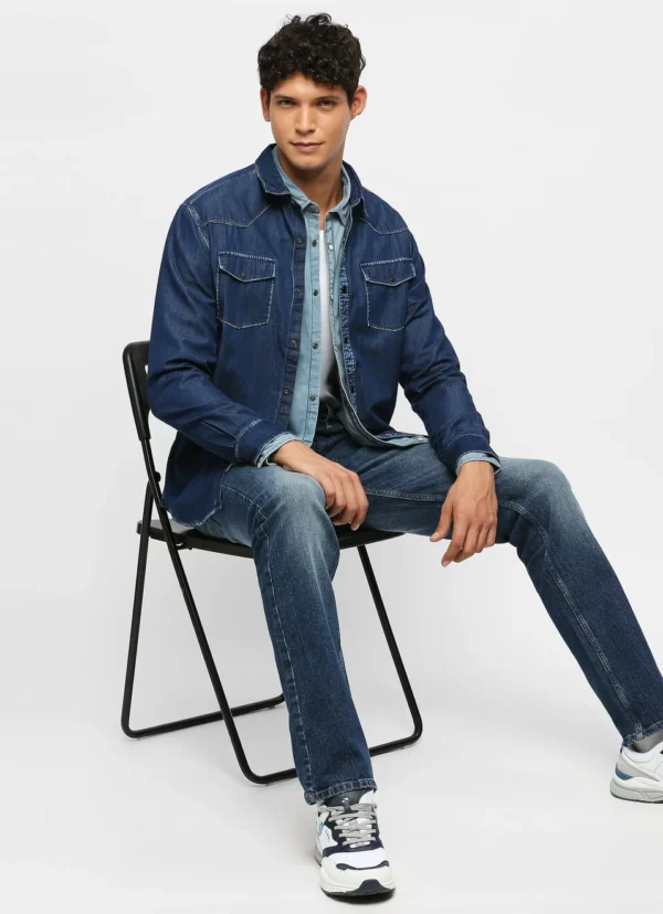 PEPE JEANS DARK BLUE SOLID LONG SLEEVE SHIRT - Image 8