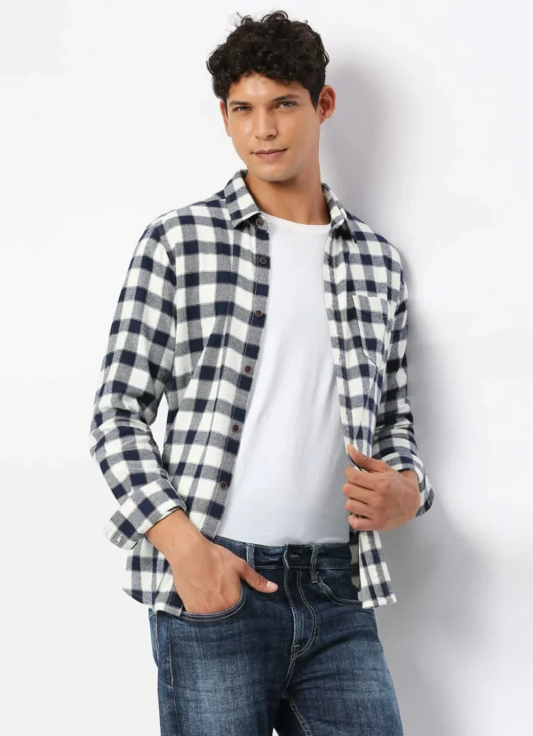 8905875048220_1 PEPE JEANS BLUE ALL OVER LEAF PRINTED LONG SLEEVE SHIRT - Image 1