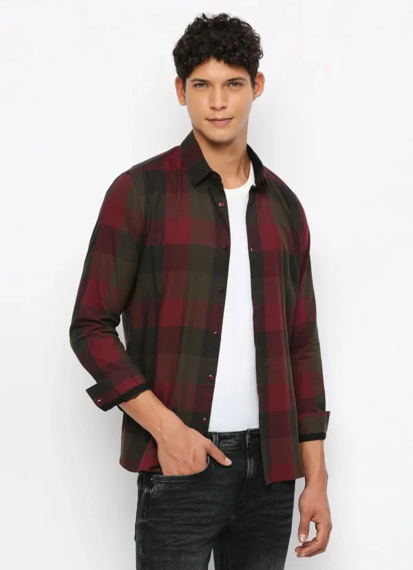 8905875048947_1 PEPE JEANS RED CHECKED FULL SLEEVE SHIRT - Image 1
