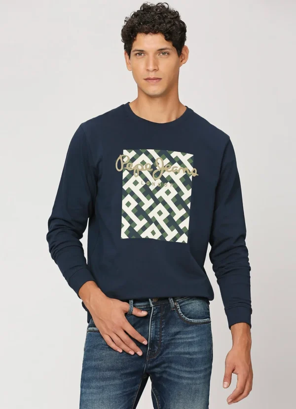 PEPE JEANS PRINTED FULL SLEEVE NAVY BLUE SWEATSHIRT - Image 1