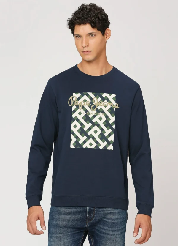 PEPE JEANS PRINTED FULL SLEEVE NAVY BLUE SWEATSHIRT - Image 2