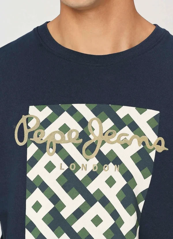 PEPE JEANS PRINTED FULL SLEEVE NAVY BLUE SWEATSHIRT - Image 5