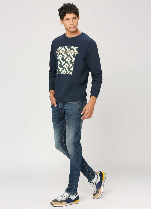 PEPE JEANS PRINTED FULL SLEEVE NAVY BLUE SWEATSHIRT - Image 6