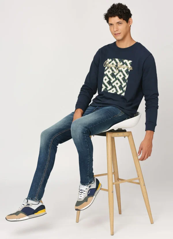PEPE JEANS PRINTED FULL SLEEVE NAVY BLUE SWEATSHIRT - Image 7