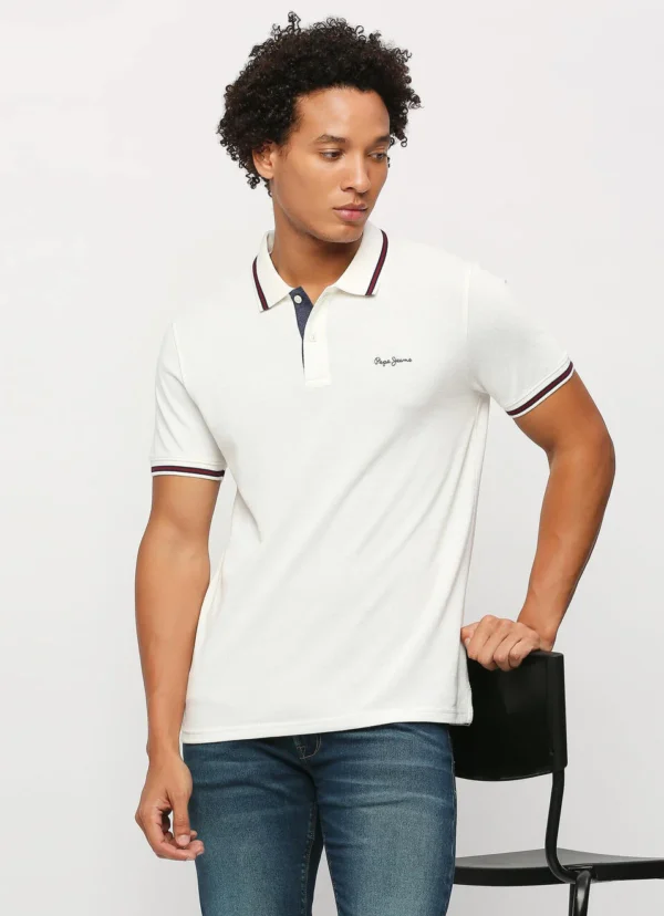 PEPE JEANS NATURAL RIBBED COLLAR SHORT SLEEVE POLO - Image 1