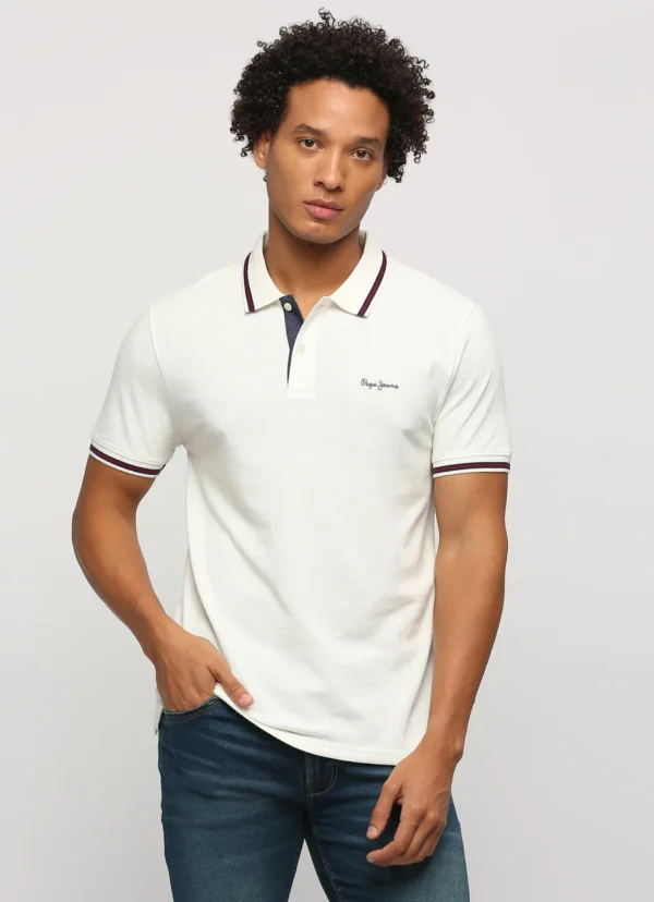 PEPE JEANS NATURAL RIBBED COLLAR SHORT SLEEVE POLO - Image 2