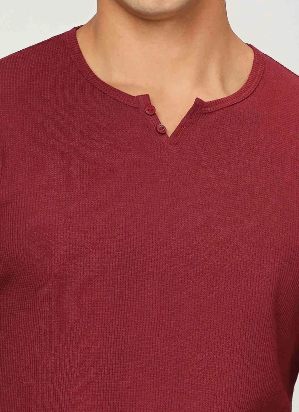 8905875052951_5 PEPE JEANS HENLEY NECK FULL SLEEVE BURGUNDY T-SHIRT - Image 5
