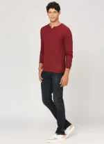 PEPE JEANS HENLEY NECK FULL SLEEVE BURGUNDY T-SHIRT - Image 4