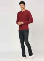 PEPE JEANS HENLEY NECK FULL SLEEVE BURGUNDY T-SHIRT - Image 3