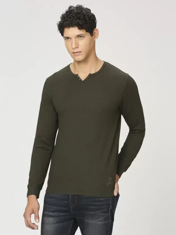 8905875053026_3 PEPE JEANS JONNY NECK FULL SLEEVE OLIVE GREEN T-SHIRT - Image 1