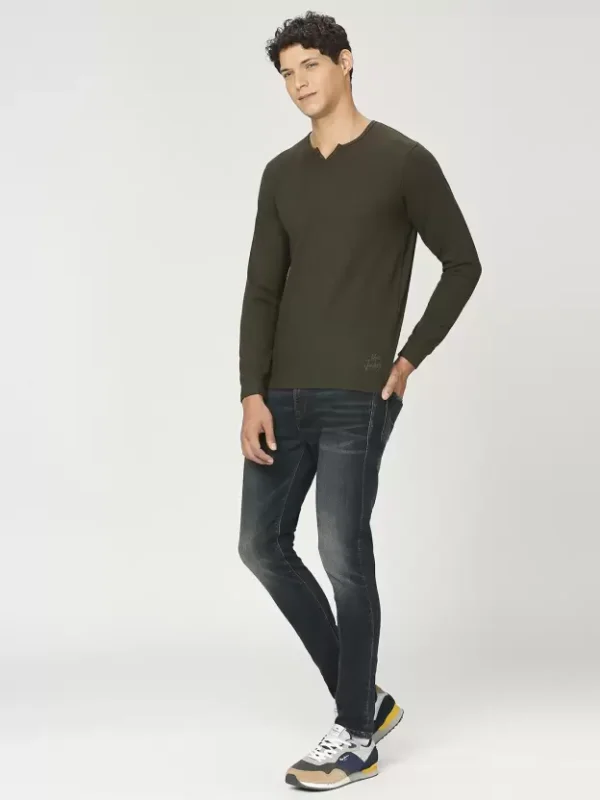 8905875053026_4 PEPE JEANS JONNY NECK FULL SLEEVE OLIVE GREEN T-SHIRT - Image 4